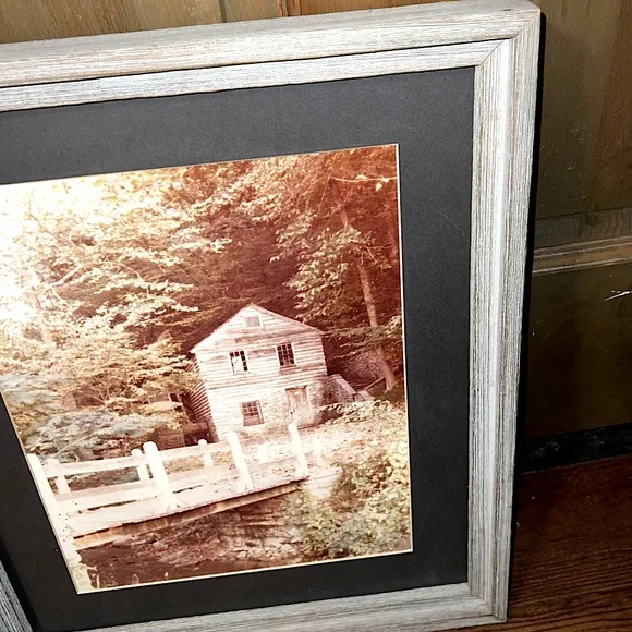 Vintage Rustic Country Mill Print Gray/ Blue Frame W/ Hanger - Picture 3 of 11